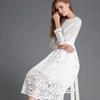 2025 Autumn Women's Lace Hollow Round Neck Slim Dress