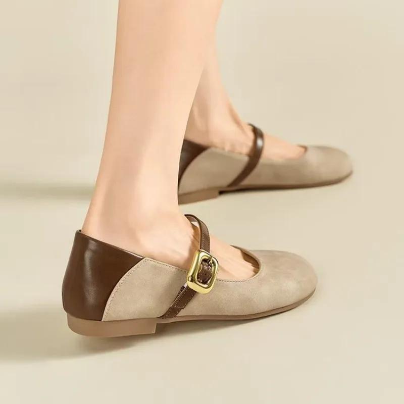 Fashion Ladies Footwear Splicing Color Elegant Party With Heel Round Toe Women's Flat Shoes Khaki Woman Comfortable 2025 Summer Stylish