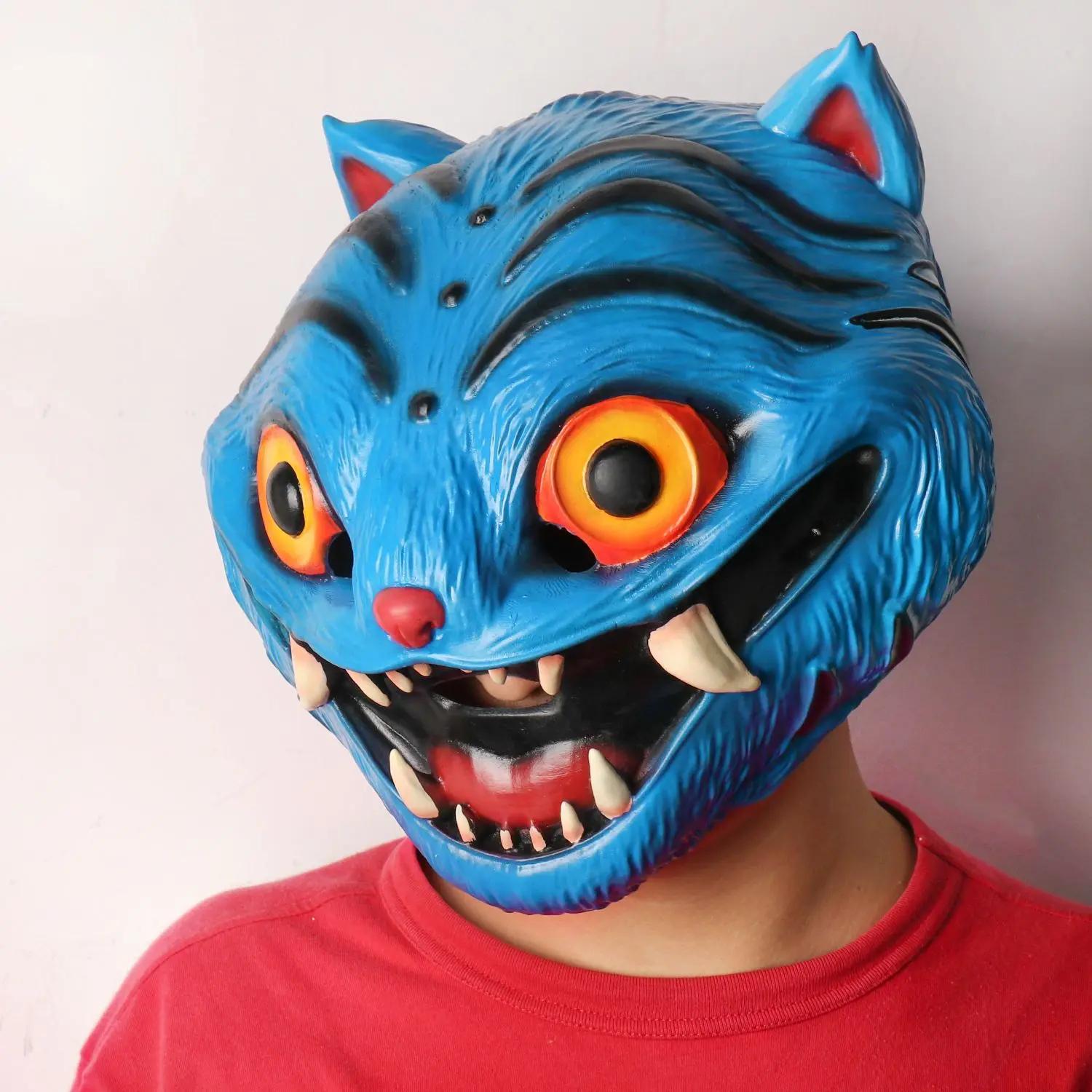 

Anime Blue Tiger Latex Mask For Halloween Horror Headgear Cosplay Costume Accessories Props Funny Masks For Adult Headgear Gifts синий