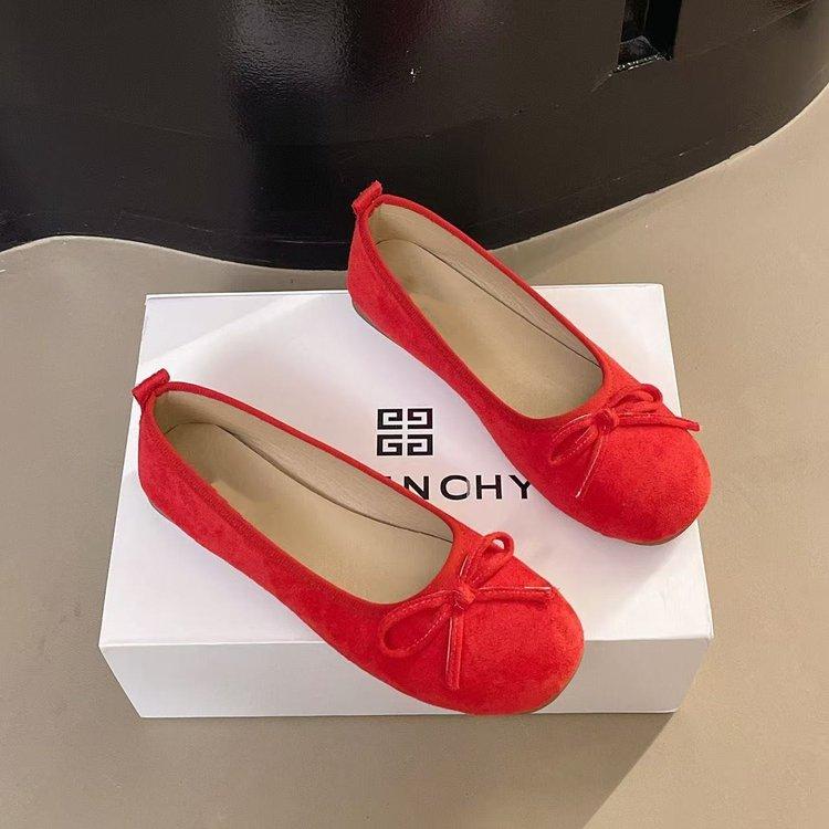 French Style Bow Round Toe Ballet Shoes Fairy Shoes Flat Gentle Evening Shoes Paired with Dress Shallow Mouth Single Shoes