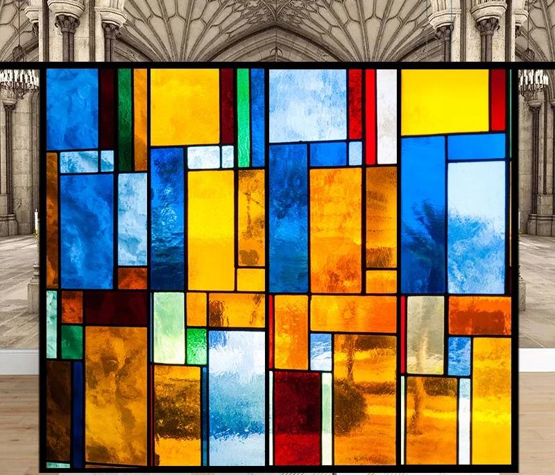

Наклейки на витражные окна, пленка для приватности, церковный стиль, статическое прилипание, декоративные матовые пленки для окон, индивидуальный размер 40x60cm
