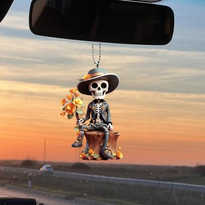 Halloween Decorations Skull Man Car Pendant Cartoon Rearview Mirror Ornament Gothic Hanging Accessories