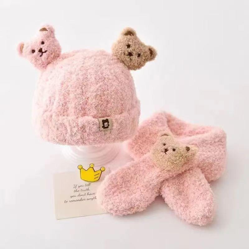 Little Bear Plush Hat & Scarf Set for Babies: Fleece-Lined, Warm, Ear Protection for Autumn & Winter