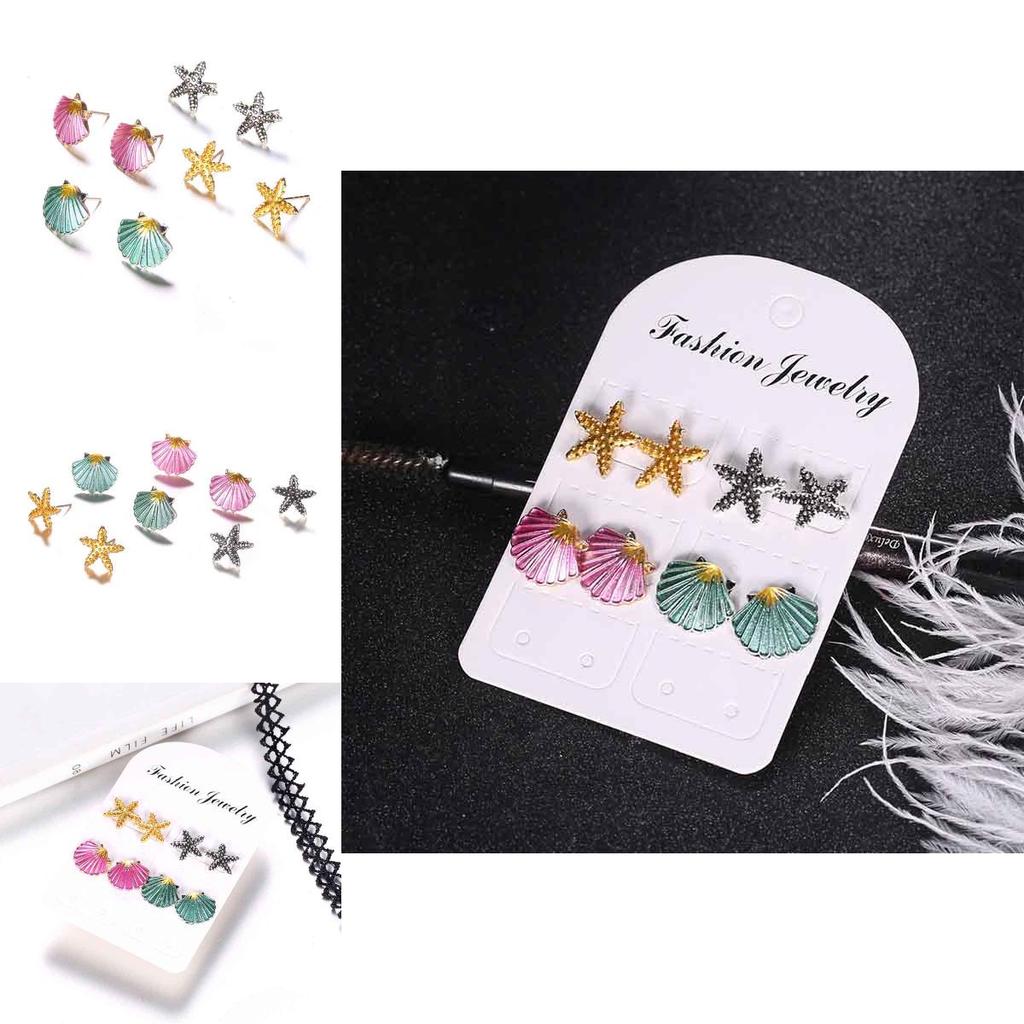 Unique Colorful Starfish Shell Stud Earrings With Mermaid Seashell Design For Women