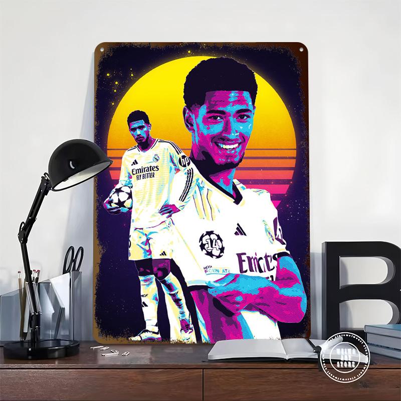 Jude Bellingham Football Player In Retro Style Printed Poster Customized Wall Art Retro Vintage Metal Tin Signs for Room House