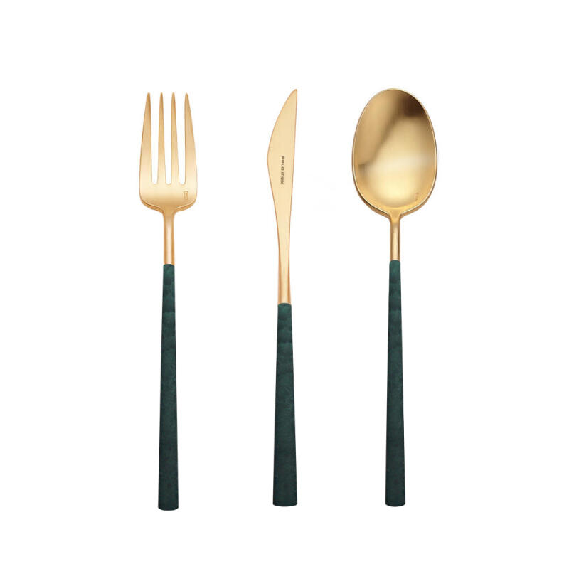 

[belo inox] Emerald Gold Cutlery 3-piece Set