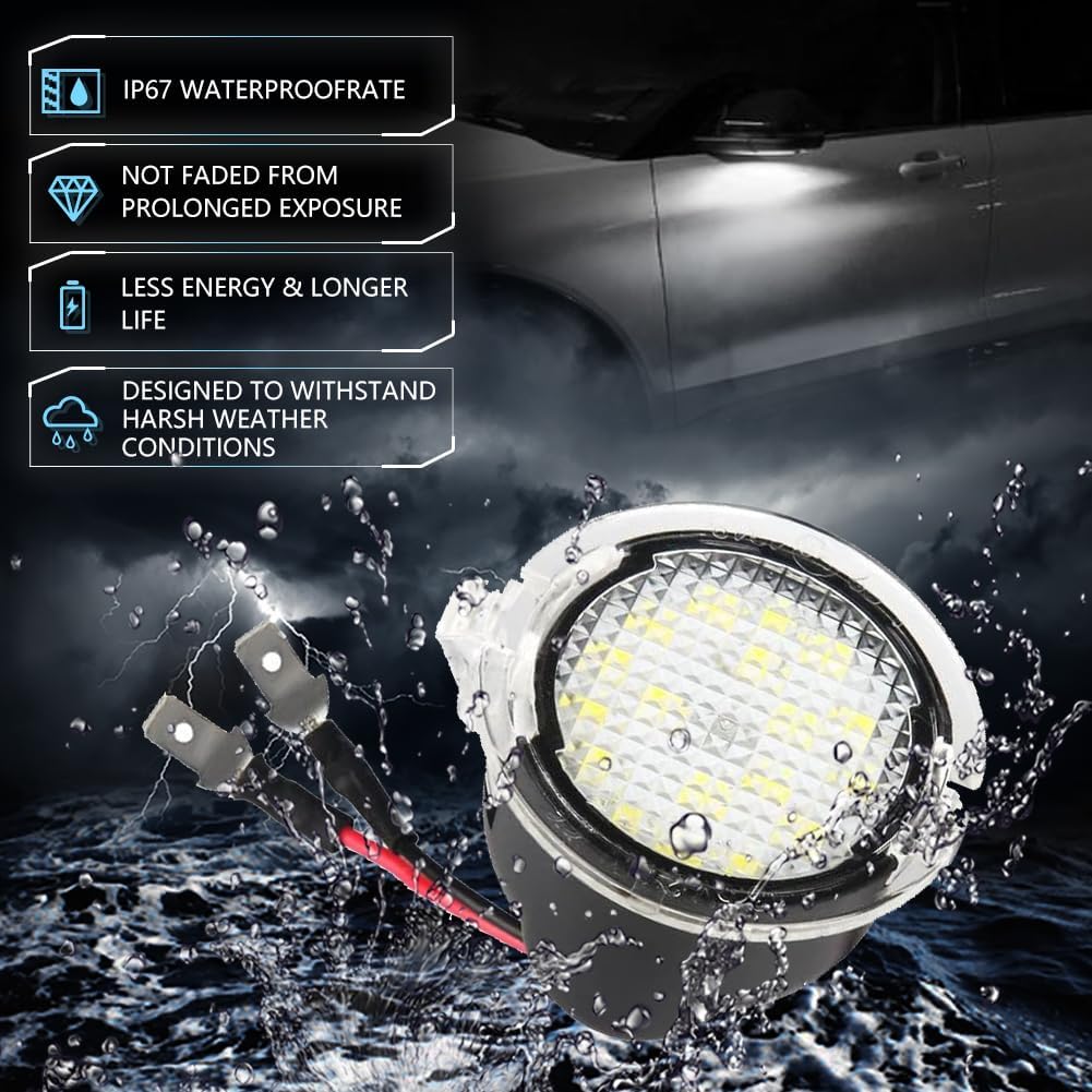 LED Side Mirror Puddle Lights for Fo-rd F150 Explorer Edge Expedition Flex Fusion Taurus X, 6000K Mirror LED Lamps F150 Accessories, 2 PCS (White)