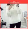 Mink Winter Imitate Wool Fleecing Female O Neck Long Puff Sleeve Elastic Casual Sweater Women Knitted Pullovers Solid