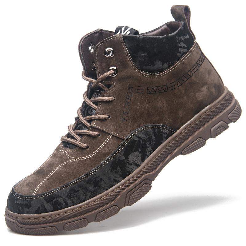 2024 Winter Men's Boots Plus Velvet Cotton Shoes Tooling Shoes Men's Leather Snow Trend Boots High-top Men's Shoes