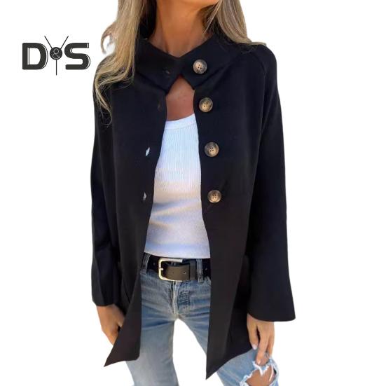 

Зимняя женская трикотажная куртка с воротником-лацканом, однобортный кардиган с длинными рукавами, верхняя одежда с карманами, теплое, сохраняющее тепло пальто для поездок на работу XXXL чёрный