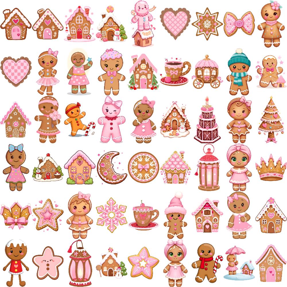 54pcs Temporary Tattoo Gingerbread Man Waterproof Long-lasting Body Stickers Gingerbread Character Gingerbread House Cartoon