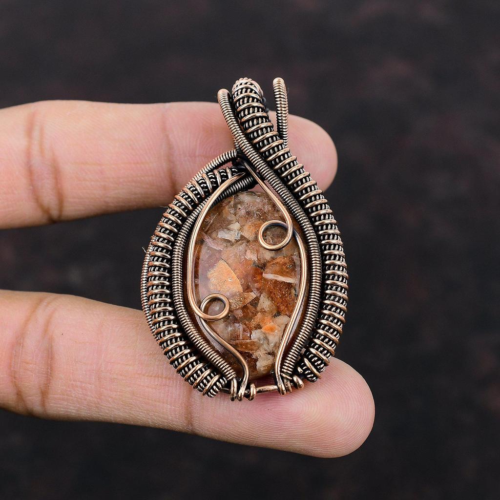 Sunstone Pendant Copper Wire Wrapped Pendant Handmade Very Pretty Gemstone Pendant Copper Wire Wrap Jewelry Gift For Mother Sunstone Jewelry