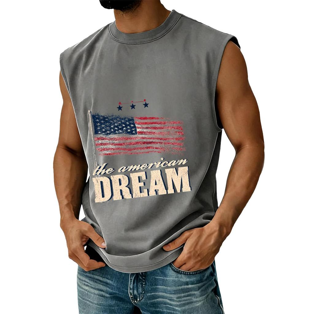 Men Sleeveless Muscle Tank Top Casual Athletic Vest Crew Neck Printed Graphic Loose Fit Summer Shirt for Outdoor Gym Workout