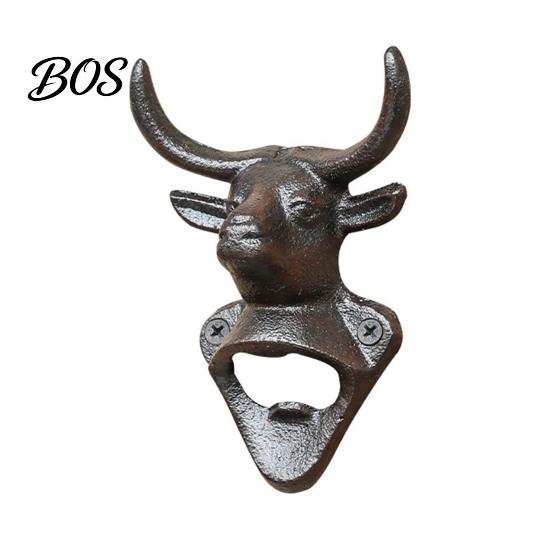 Heavy Duty Cast Iron Opener Elk Cow Head Bottle Opener, Wall Mounted Beer Cap Remover, Rustic for Home Bar, Industrial Decor Animal Shape