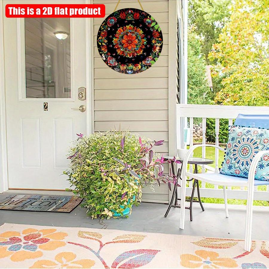 2D Flat 20*20cm 1pc Retro Flame Mandala and Floral Design Round Ornament, Mysterious Style Bright-coloured Patterns Symmetry Environmental Embellish