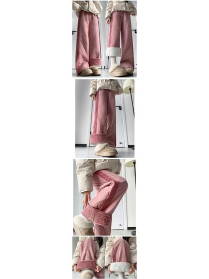Women's Thick Fleece-Lined Patchwork Wide-Leg Winter Pants
