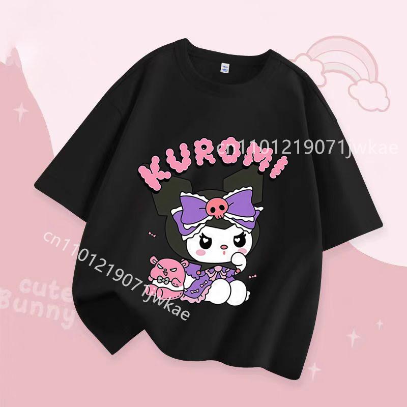 Kuromi Girl T Shirt Purple Cartoon Print Kids Tops Short Sleeve Tees Summer Breathable Cute Baby Casual Clothes Birthday Gifts