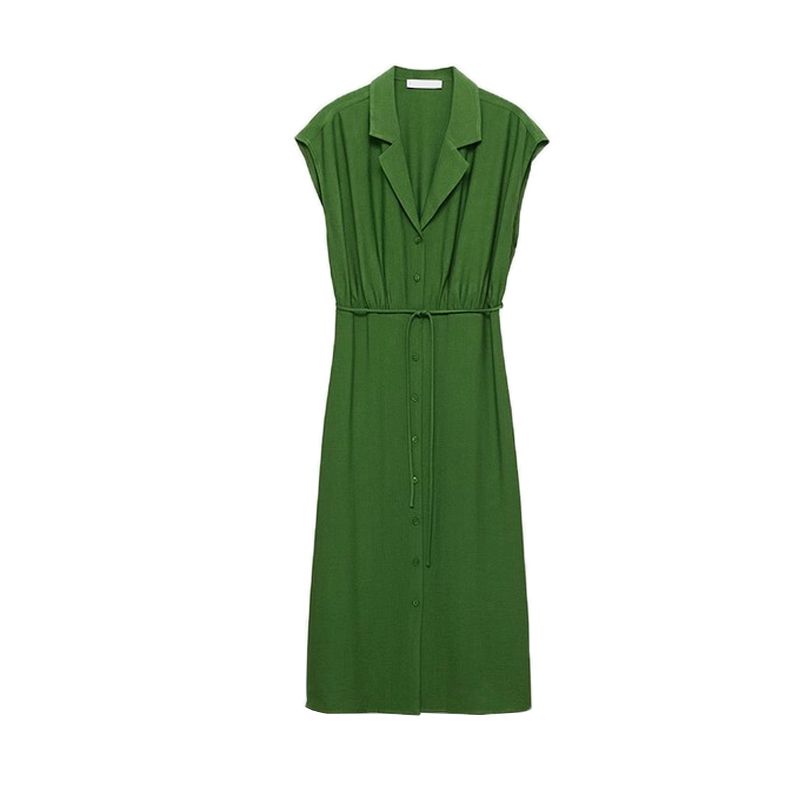 

Spring and Summer New Women s Clothing Green Shirt Collar Short Sleeve Lace up Straight Version Dress 87050578 Green L