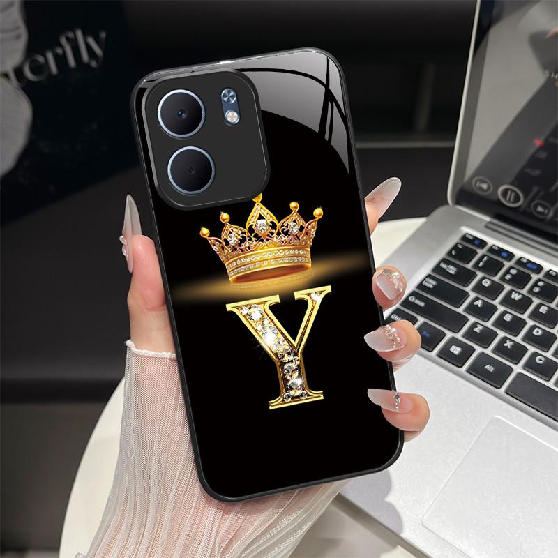 For OPPO A5X 4G 5G CPH2725 Case Fashion Letters Design Hard Tempered Glass Back Covers For OppoA5X A 5X Shockproof Phone Shell