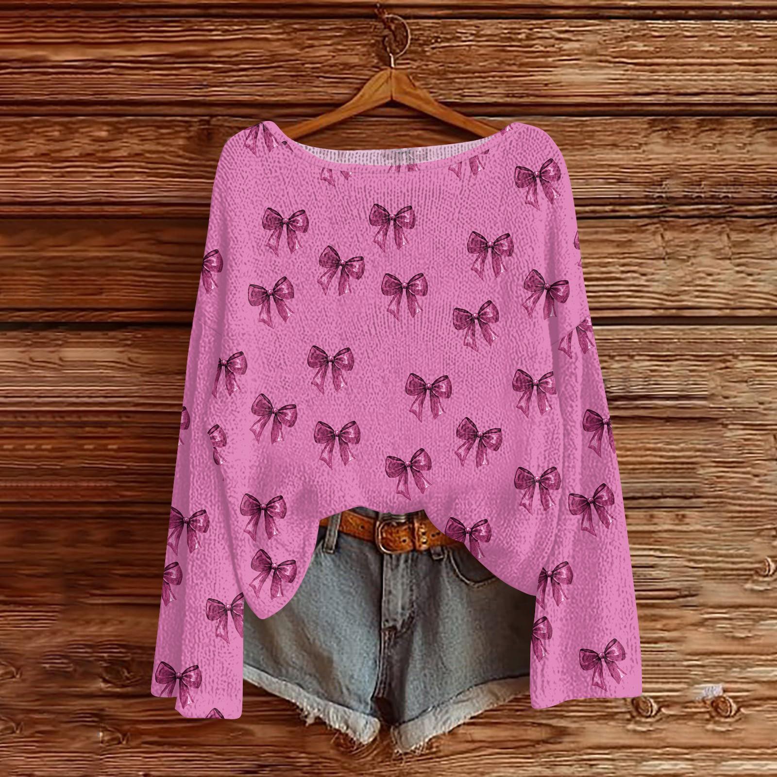 

Womens Fall Sweaters Long Sleeve Print Tops Pullover Sweaters Loose Dressy Casual Basic Clothes L