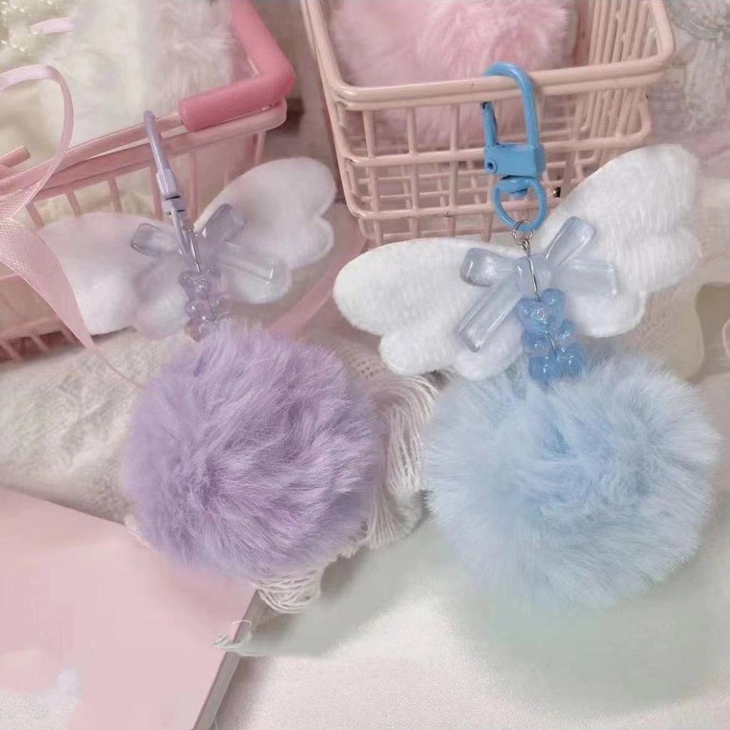 Plush Wing Phone Lanyard Lovely Bear Phone Chain Handmade Bowknot Keychain Backpack Pendant Camera Bag Accessory