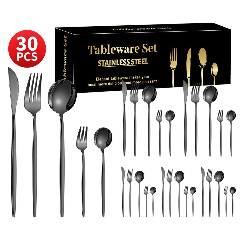 Stainless Steel 30-Piece Tableware Steak Knife, Fork and Spoon 5 Main Pieces Tableware Suit