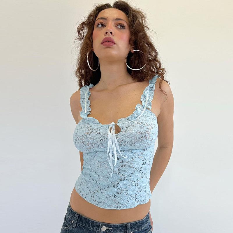 

Кружевной топ на подтяжках, сексуальный короткий топ на бретелях в стиле отпуска для женщин