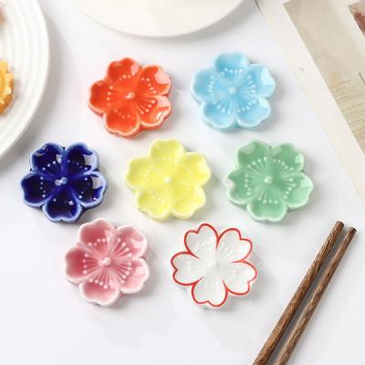 New Cute Colorful Ceramic Chopsticks Holder Sakura Blossoms Spoon Fork Chopstick Rest Tableware Stand Kitchen Dining Accessories