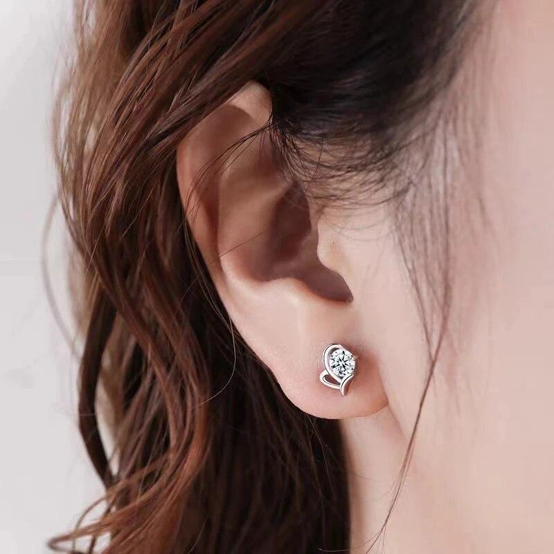 S925 Silver Moissanite 1 Carat Heart For You Earrings, Feminine, Small, Cute And Fashionable Item For Best Friend Or Girlfriend
