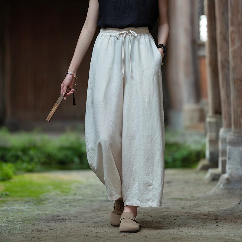 

Женские винтажные прямые брюки Johnature, однотонные брюки с эластичным поясом, летние свободные брюки длиной до щиколотки One Size бежевый