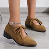 Large Size Shallow Lace-up Fashion Single Shoes  Spring New European and American Versatile Thick Heel Pointed  Shoes