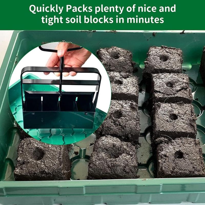 4 Cell Upgraded Soil Block Maker with Comfortable Handle Handheld Soil Blocking Tool for Starting Gardening