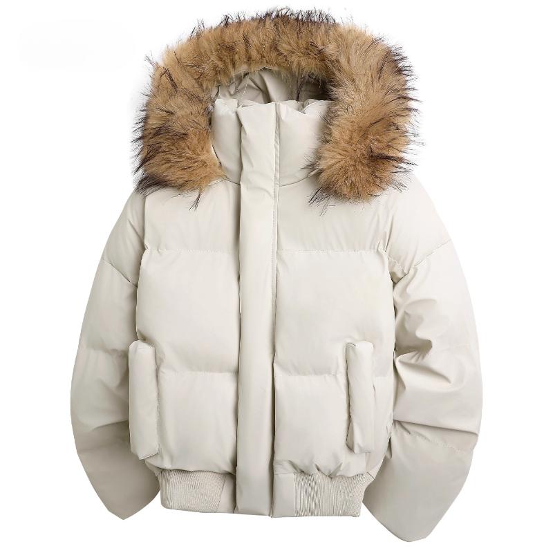 Herren Parka Jacke Winter Mode Pelzkragen Warme Jacke Damen Einfarbige Lässige Parkas mit Kapuze Mäntel Oberbekleidung Amerikanisches Paar