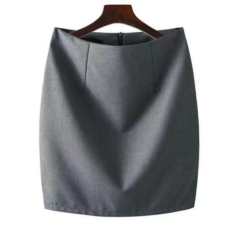 

One-Step Skirt All-Matching High Waist Pure Color Summer Dress Grey no safety pants 3XL(67.50 kg-72.50 kg)
