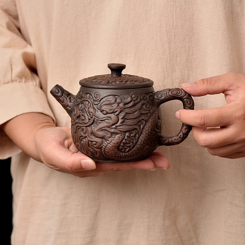 Purple Pottery Teapot Hanwa Pot Xishi Tea Maker Large Lotus Flower Home Purple Sand Cinnabar Pot Household Kung Fu Tea Set