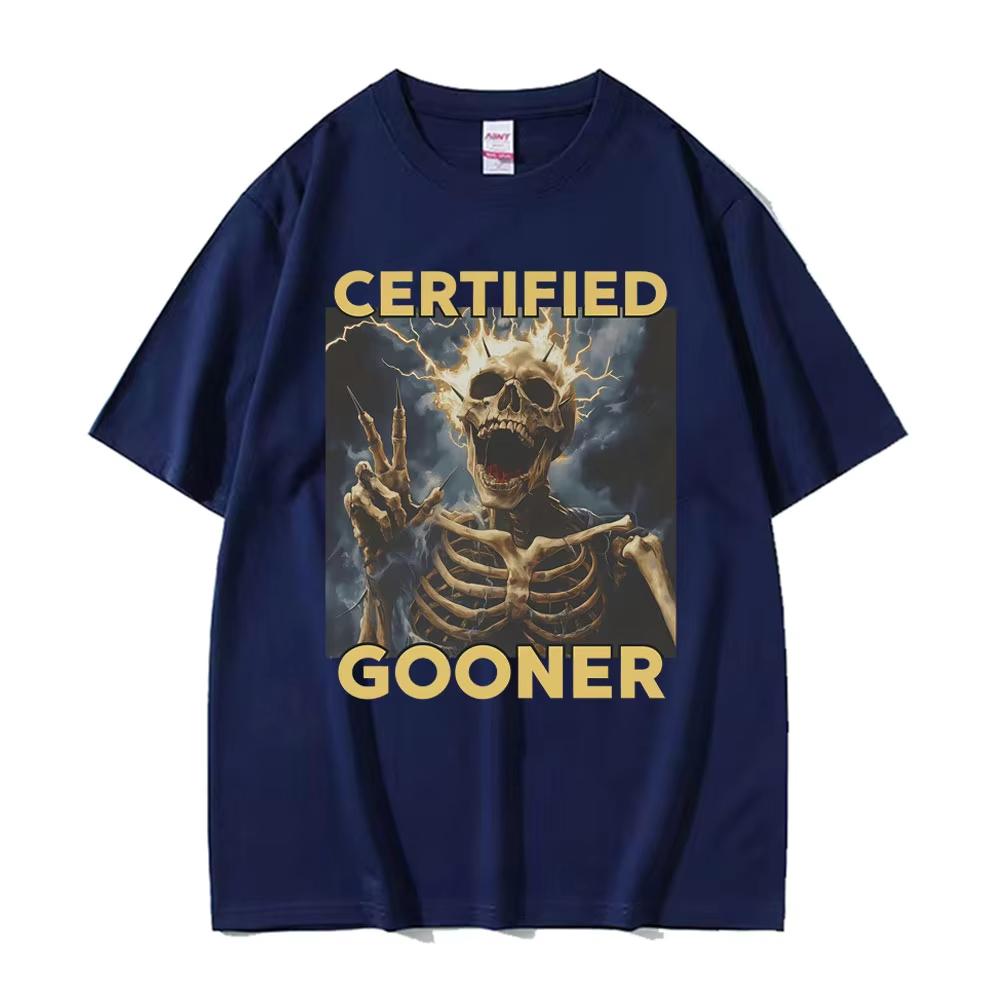 Funny Certified Gooner Skeleton Meme Graphic T-Shirt Men's Clothing Vintage Gothic Humor Short Sleeve Tshirt 100% Cotton T Shirt
