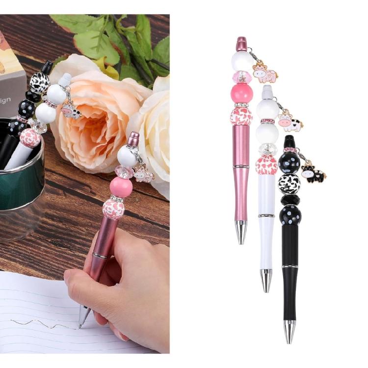 18x DIY Beadable Ballpoint Pen Cute Cow Beadable Pens Kits Stationery Supplies