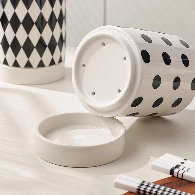 Creative Geometric Pattern Chopstick Holder Ceramic Knife Fork Spoon Storage Rack Drain Storage Jar Household Storage Tools