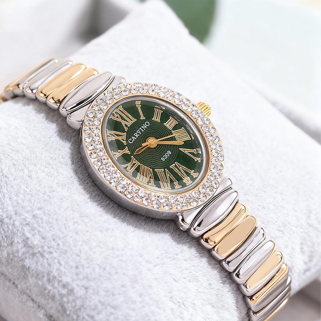 Women's stylish and luxurious diamond-encrusted quartz watch Oval dial for everyday wear, dates, anniversaries, Christmas gifts