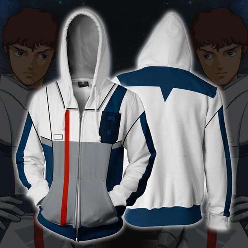 3D Printed Anime Hoodie with Mobile Suit Design - Japanese Anime Zipper Jacket