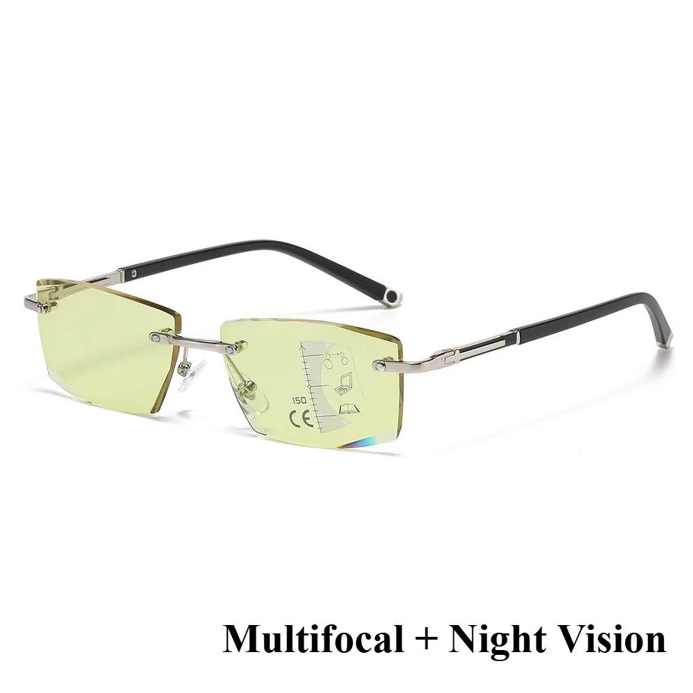 Retro Rimless Progressive Multifocal Reading Glasses Anti-Blue Light Presbyopia Glasses High Definition Night Vision Glasses