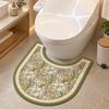 Non Slip U-Shaped Toilet Mat Quick Dry Toilet Pad Retro Floral Bathroom Rug  Bathroom