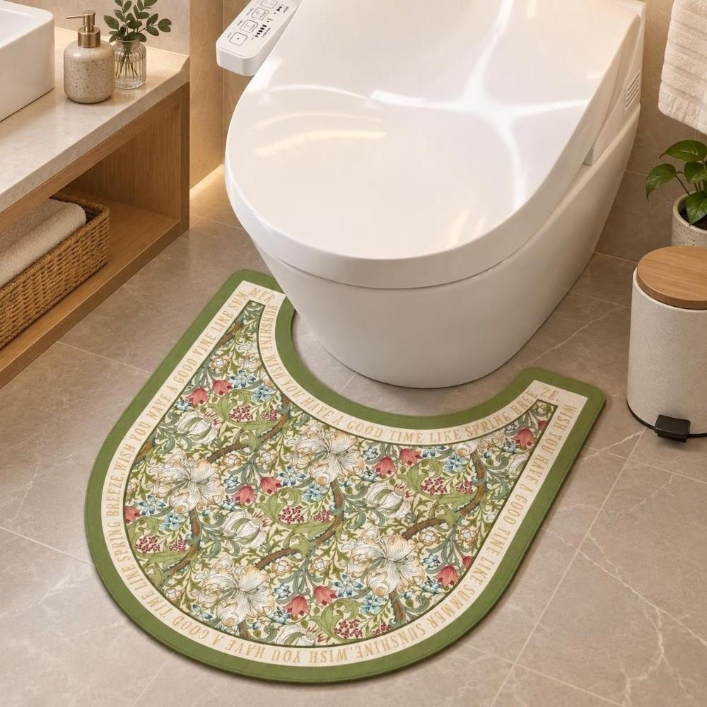 Non Slip U-Shaped Toilet Mat Quick Dry Toilet Pad Retro Floral Bathroom Rug  Bathroom