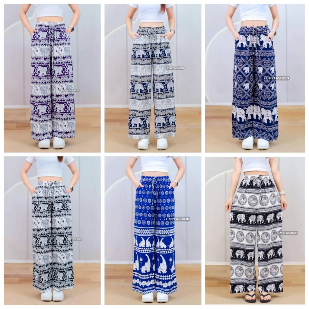 Long Elephant Pants Adjustable Elastic High Waistband Rope Women Men Unisex Print Thailand Casual Streetwear Beach Bohemian Retro Vintage
