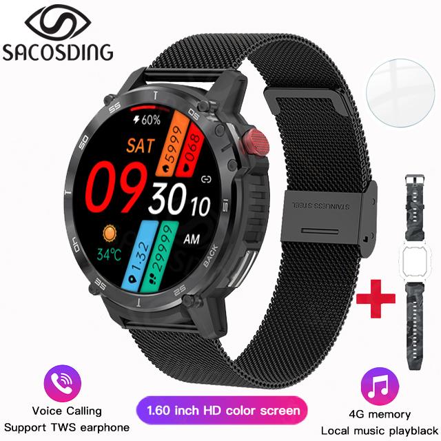 Music Smart Watch 4g Rom Bluetooth Call Sports Watches Men Waterproof Smartwatch For Android Ios Support Tws Earphones