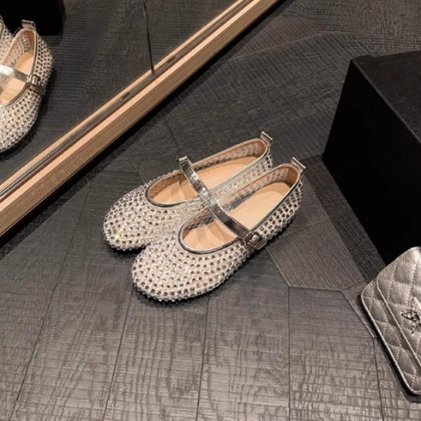 Yuanlitong Streamer Mesh Yarn Fashionable Versatile Rhinestone Mesh Breathable Buckle with Bag Head Vacation Slippers Women's Semi-drag Summer