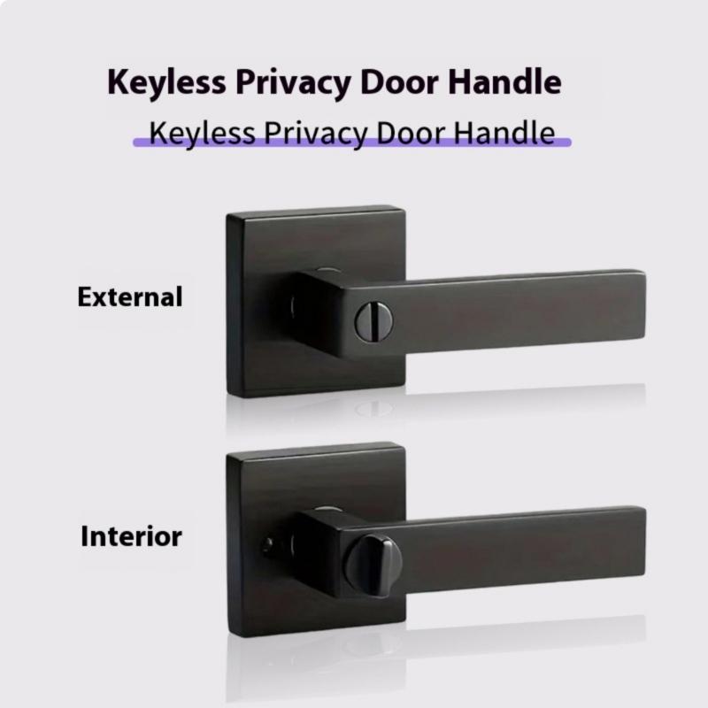Modern Matte Black Door Handle For Bathroom And Bedroom Aluminum Alloys Smooth Grip Privacy Lock Indoor Installation