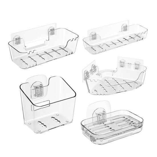 Wall Mounted Spice Rack Anti-Rust Waterproof Self Draining Soap Holder Bathroom Organizer Self Adhesive Kitchen Storage Rack
