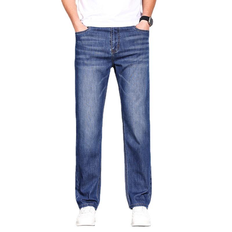 Men's Trendy Casual High-Waist Light Denim Straight-Leg Jeans with Whiskered White Wash