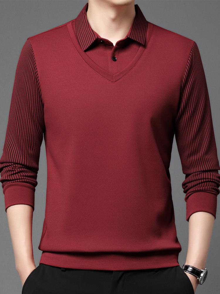 Men's High-End Business Casual Striped Long-Sleeve Polo for Spring & Autumn